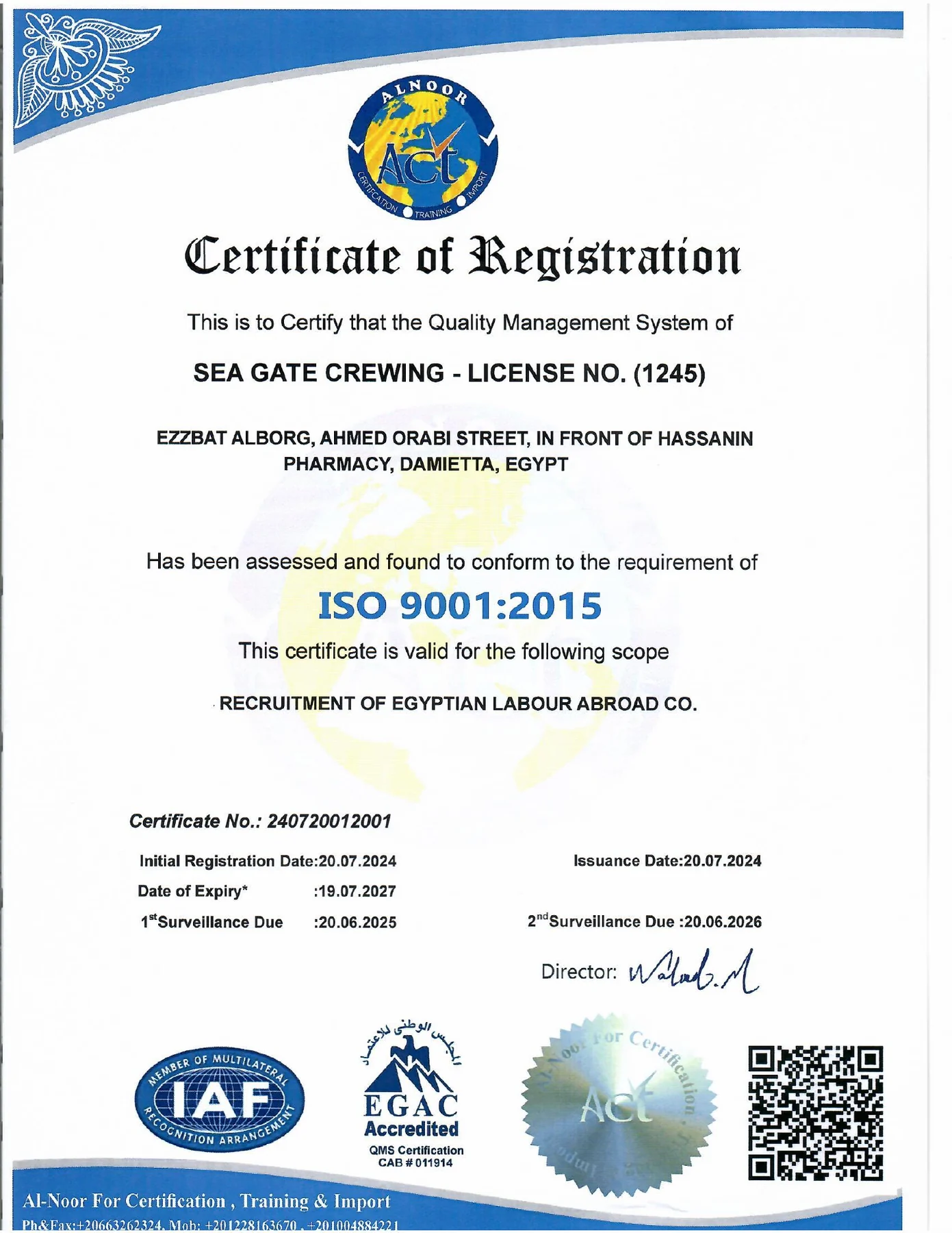 Preview of Sea Gate Crewing ISO 9001:2015 certificate